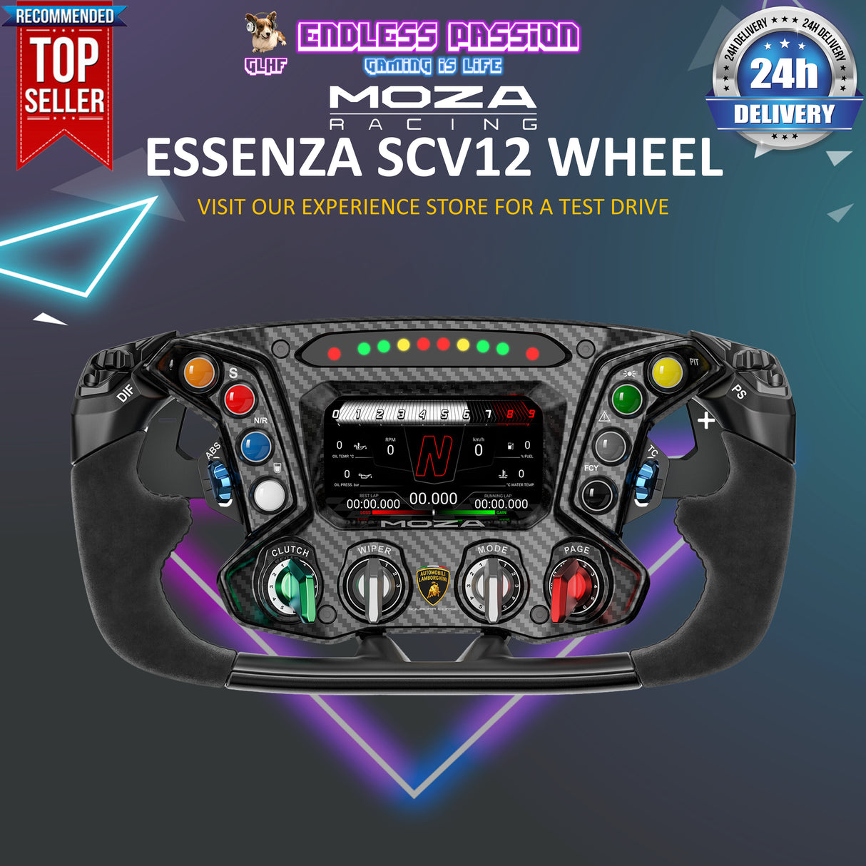 Moza Automobili Lamborghini Squadra Corse Essenza SCV12 Sim Racing Steering Wheel - RS070