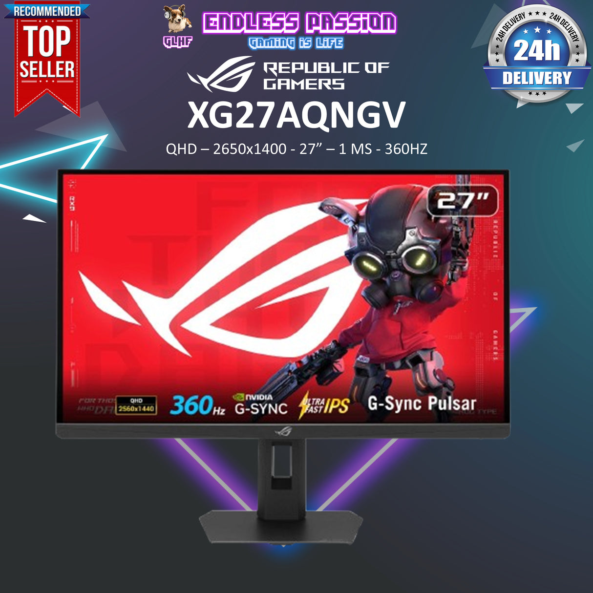ASUS ROG Strix XG27AQNGV QHD Ultrafast IPS Pulsar Gaming Monitor - 360Hz, Flat