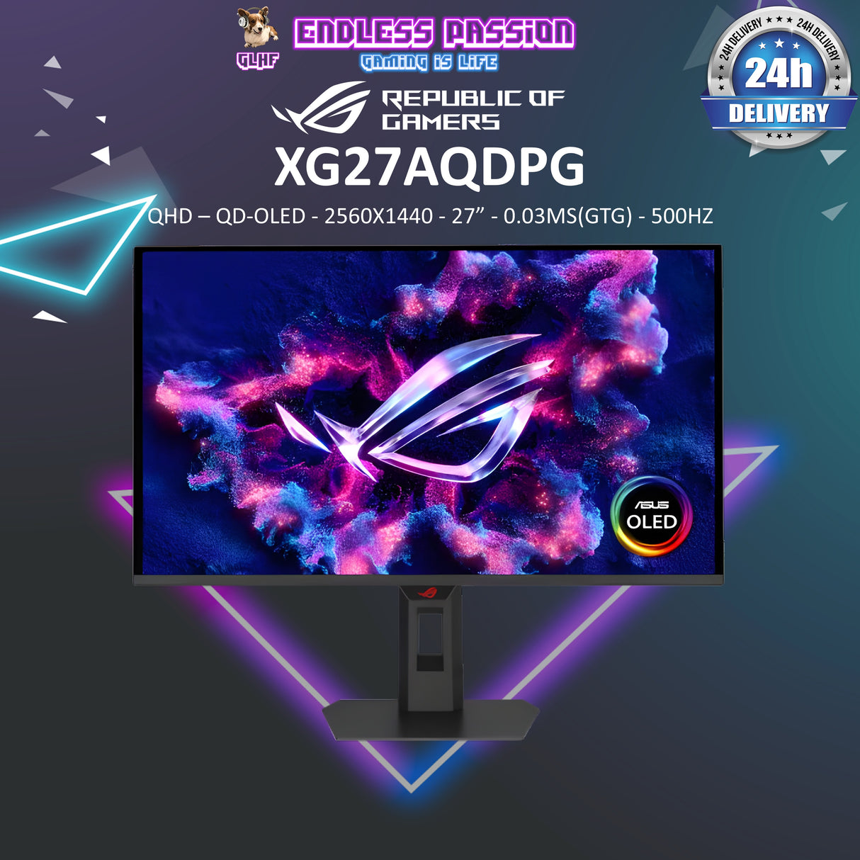 ASUS ROG Strix OLED XG27AQDPG – 27-inch, QHD (2560 x 1440), 500Hz, 0.03ms GTG, QD-OLED Gaming Monitor