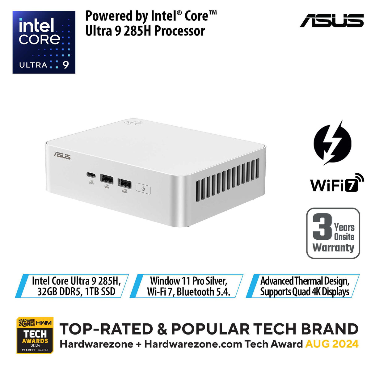 Asus NUC 15 PRO+ SLIM U9-285H Elegant Mini PC