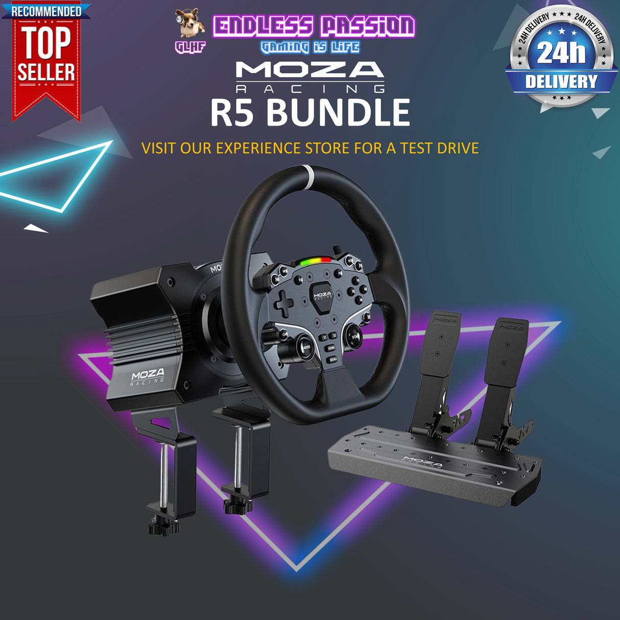 Moza R5 Bundle Racing and Pedals For PC - RS20