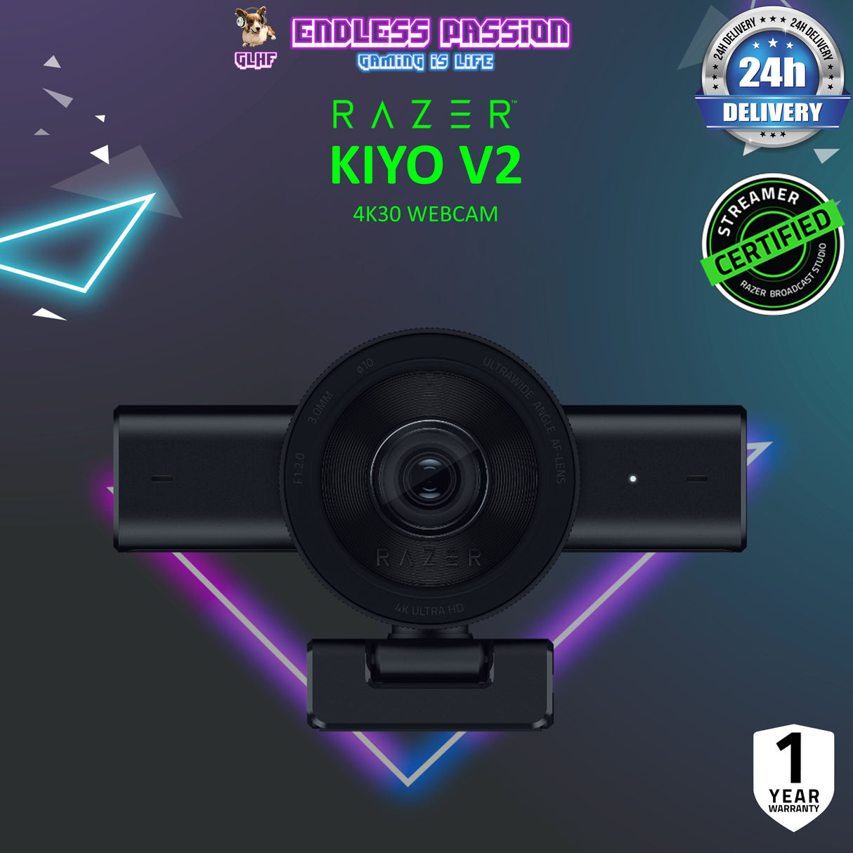 Razer Kiyo V2 - 4K30 Webcam for Content Creation and Streaming - Black Edition