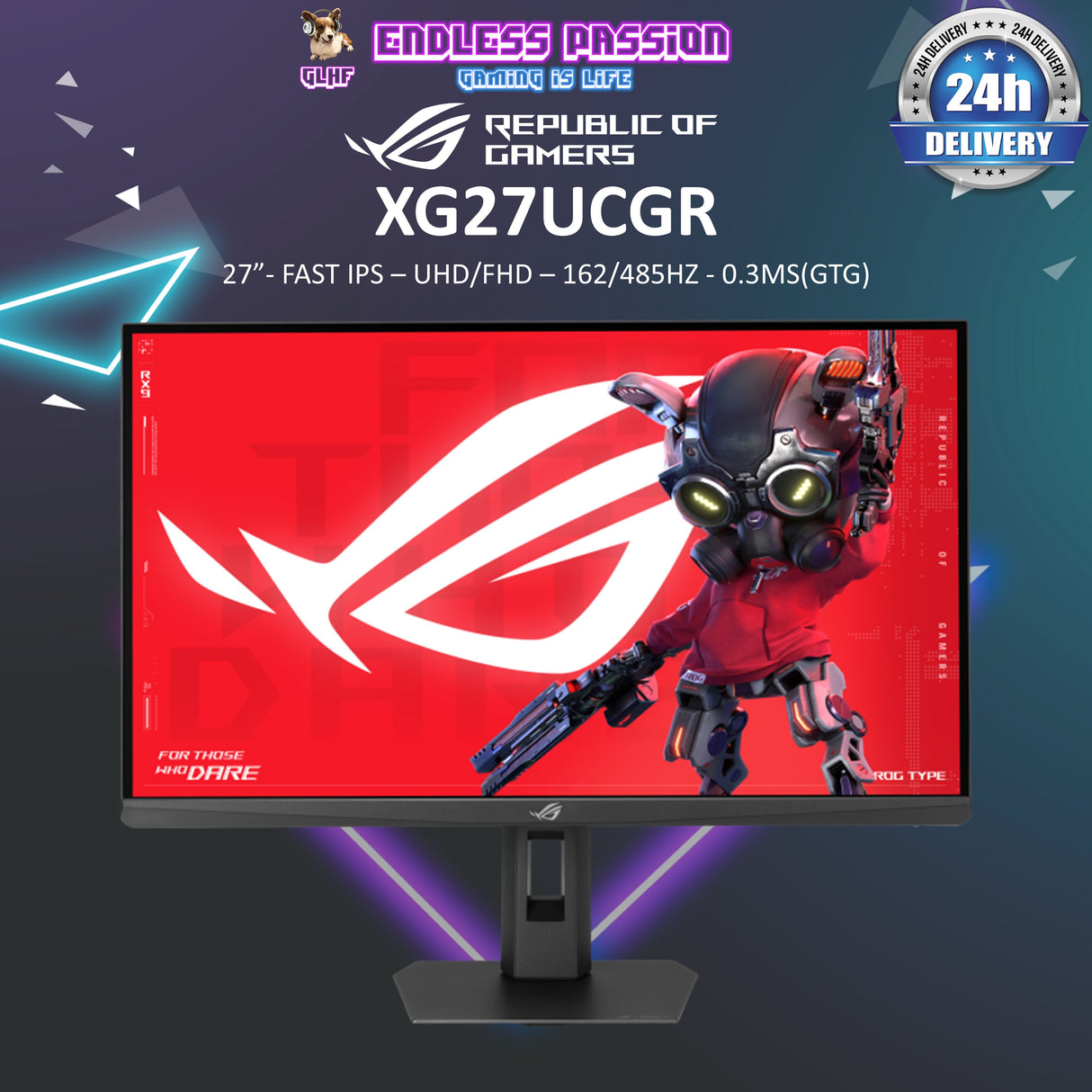 ASUS ROG Strix XG27UCG Gen 2 (XG27UCGR) Dual Mode Gaming Monitor - 485Hz, Flat