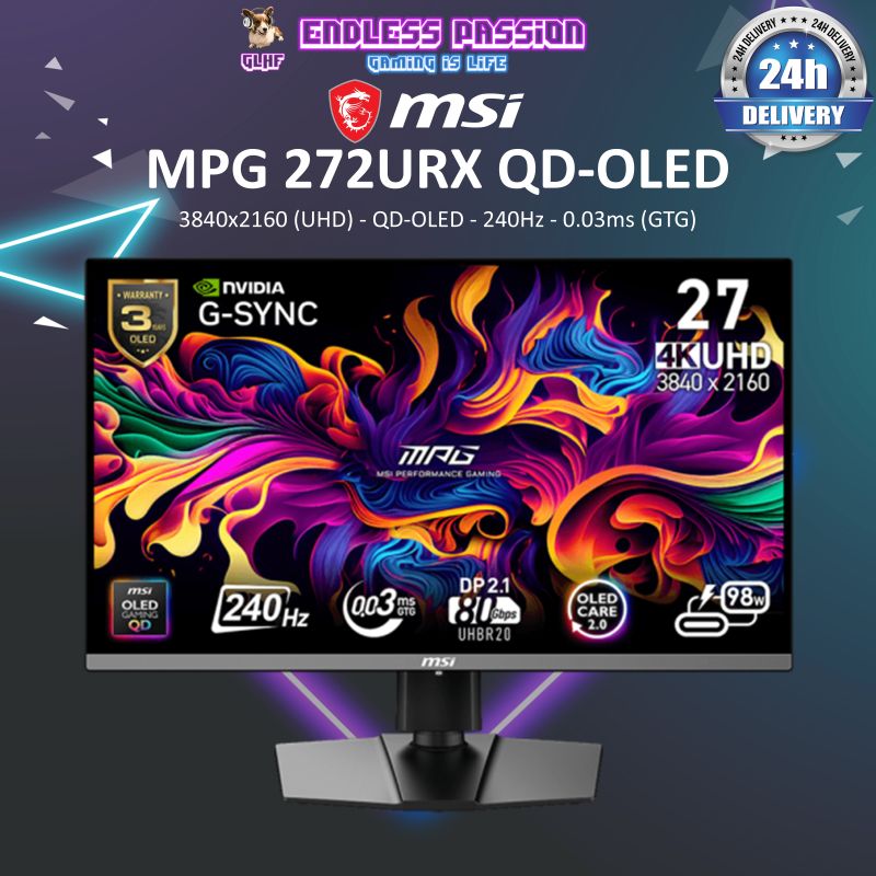 MSI MPG 272URX QD-OLED Gaming Monitor - 27 Inch 240Hz 4K UHD 0.03ms