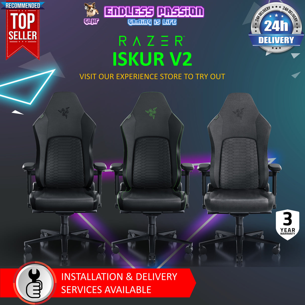 Razer Iskur V2 Gaming Chair with Built-In Lumbar Support