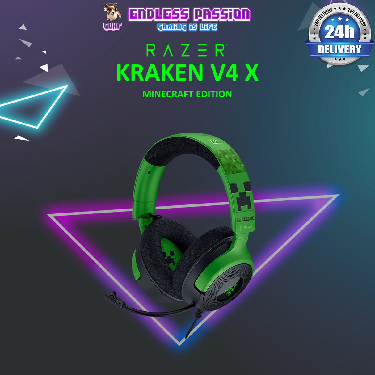 Razer Kraken V4 X - Wired Gaming Headset - Minecraft Edition