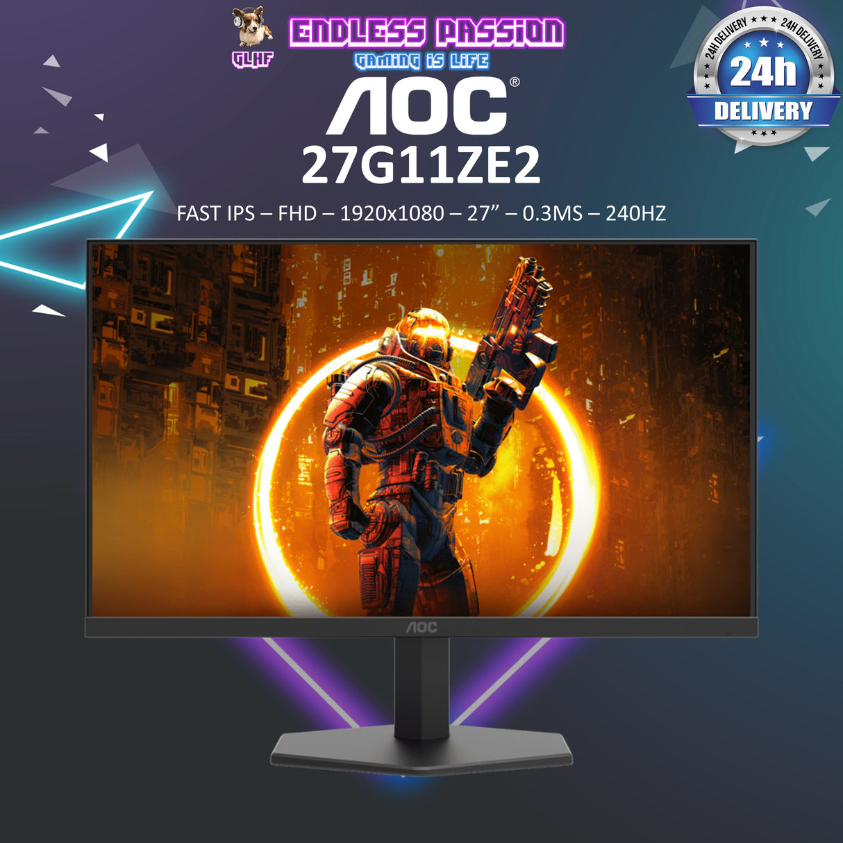 AOC 27G11ZE2 27" Fast IPS 1920 × 1080 (FHD) 240Hz 0.3ms Gaming Monitor