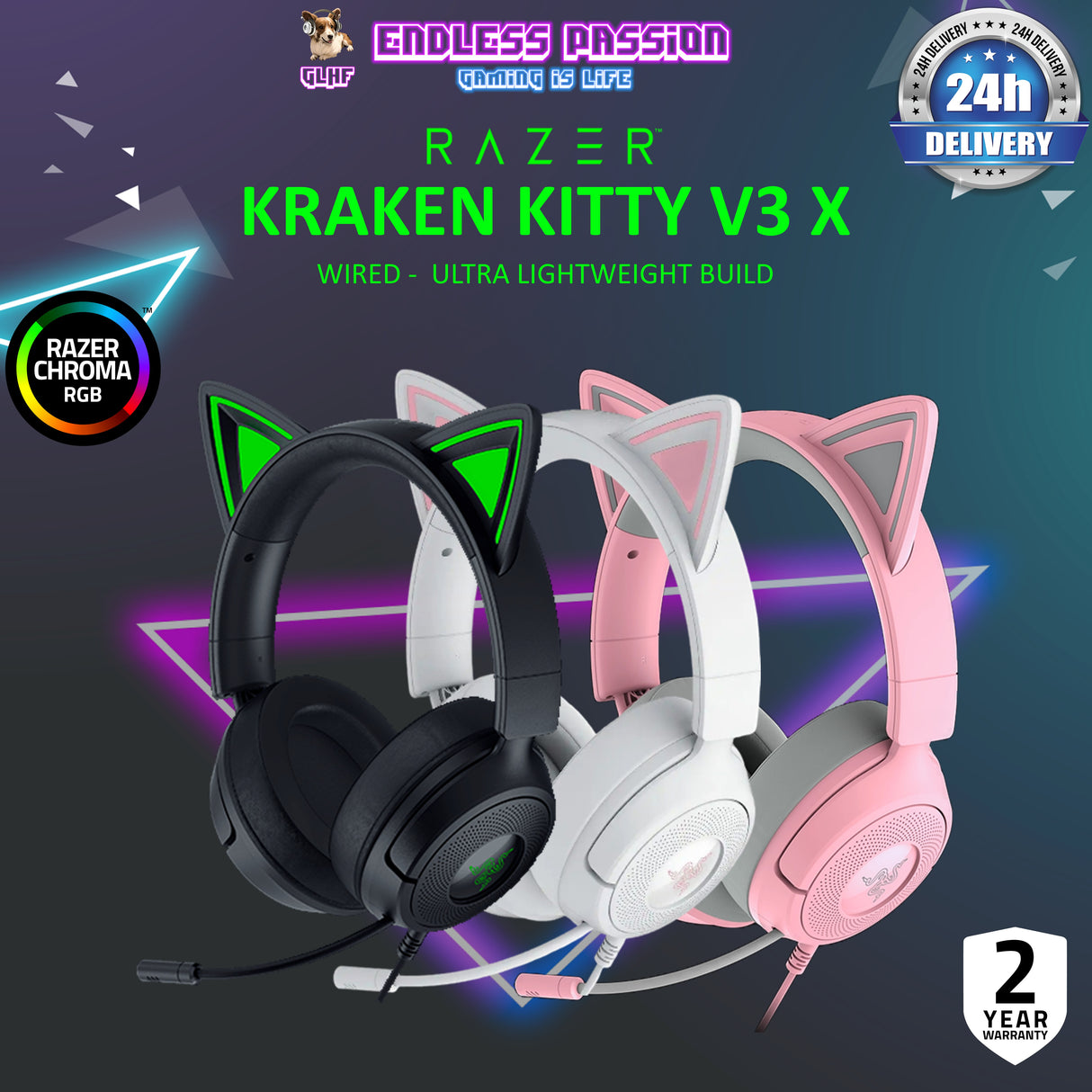Razer Kraken Kitty V3 X - Wired Headset with Kitty Ears