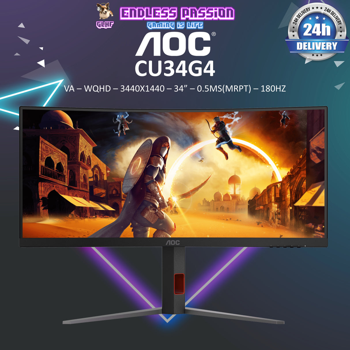 AOC CU34G4 34" WQHD VA 0.5ms 180Hz Adaptive-Sync Height Adjustable Gaming Monitor