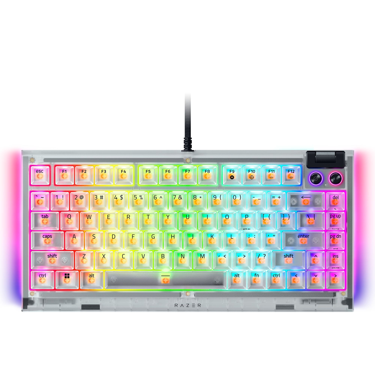 Razer BlackWidow V4 75% Mechanical Gaming Keyboard - Razer Orange Tactile Switches -Phantom White EDITION