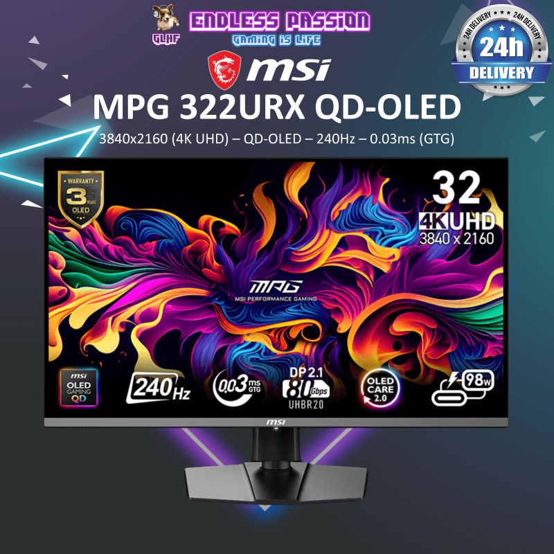 MSI MPG 322URX QD-OLED 32" UHD 4K OLED 240Hz 0.03ms Gaming Monitor