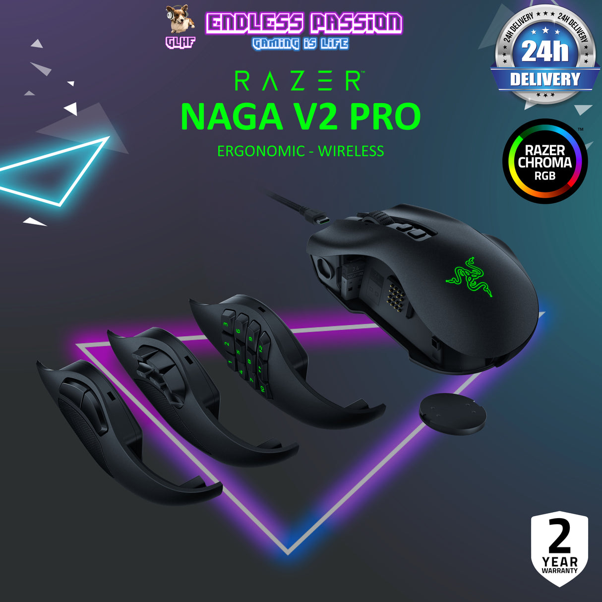 Razer Naga V2 Pro - MMO Wireless Gaming Mouse with HyperScroll Pro Wheel