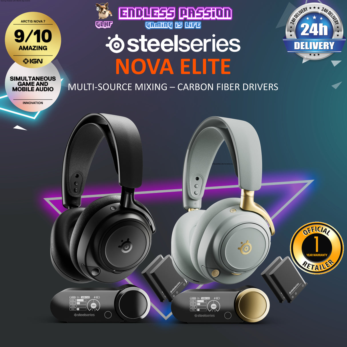SteelSeries Arctis Nova Elite Hi-Res Audio Wired and Wireless Gaming Headset