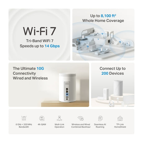 TP-LINK Deco BE68 - BE14000 Tri-Band Whole Home Mesh WiFi 7 System