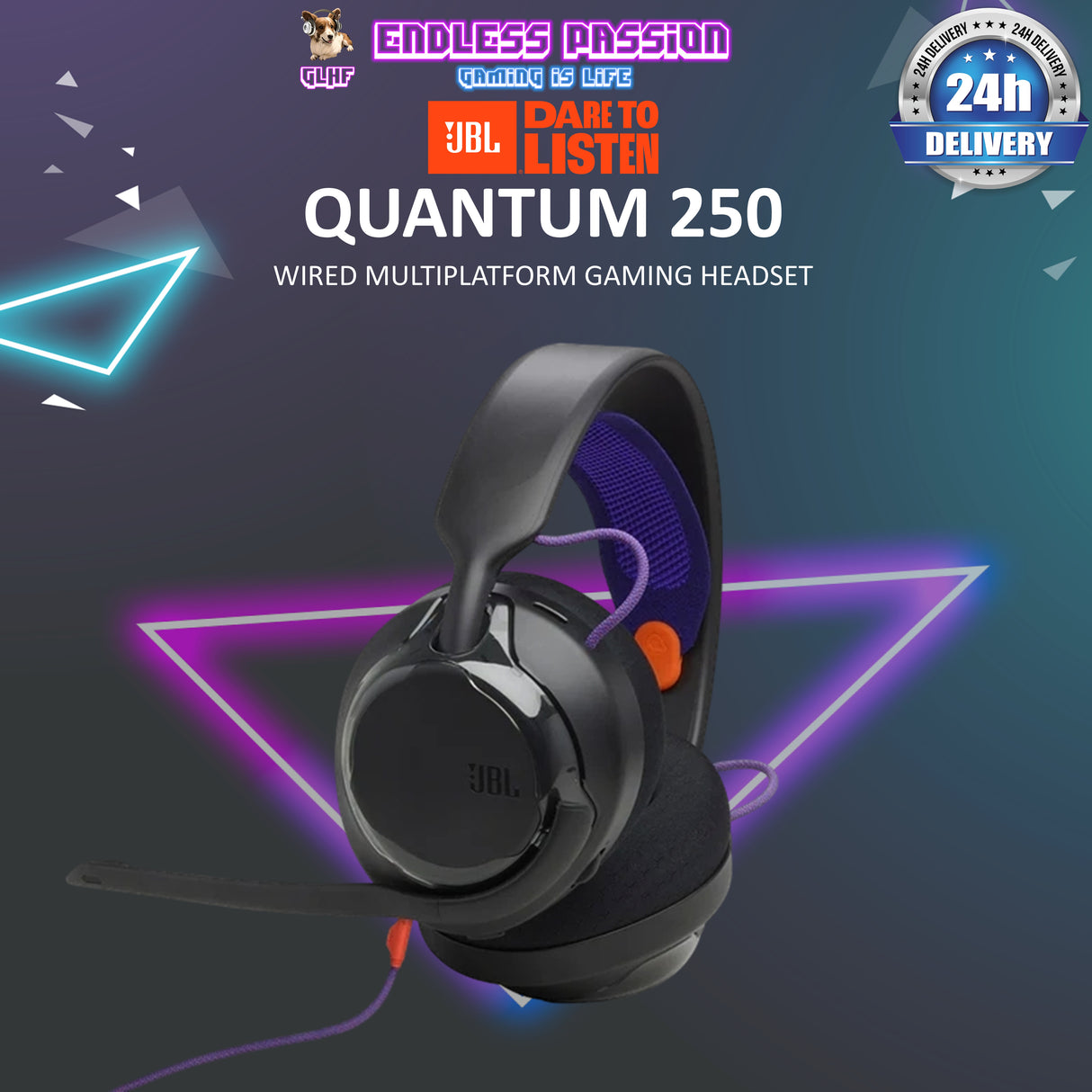 JBL Quantum 250 Wired Multiplatform Gaming Headset - Black