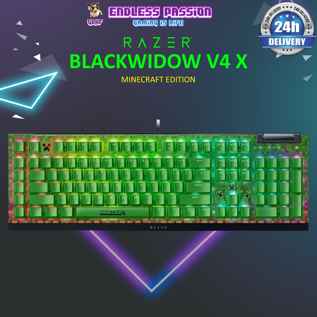 Razer BlackWidow V4 X - Mechanical Gaming Keyboard (Yellow Switch) - Minecraft Edition