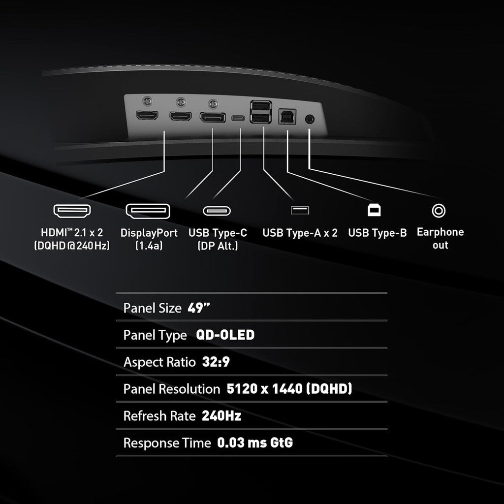 MSI MPG 491CQPX QD-OLED Gaming Monitor - 5K DQHD 1800R QD-OLED 240Hz 0.03ms(GTG)