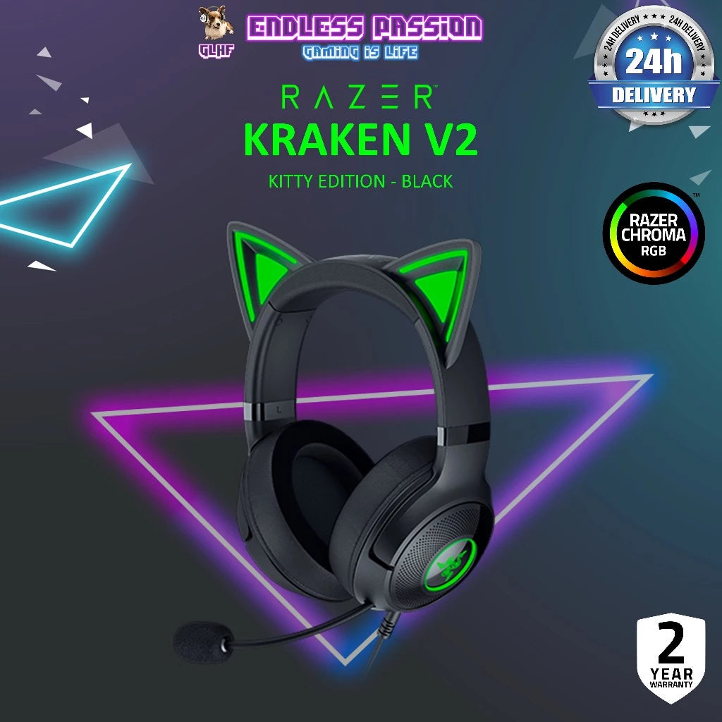 Razer Kraken Kitty V2 Wired USB Headset with RGB Kitty Ears - Black