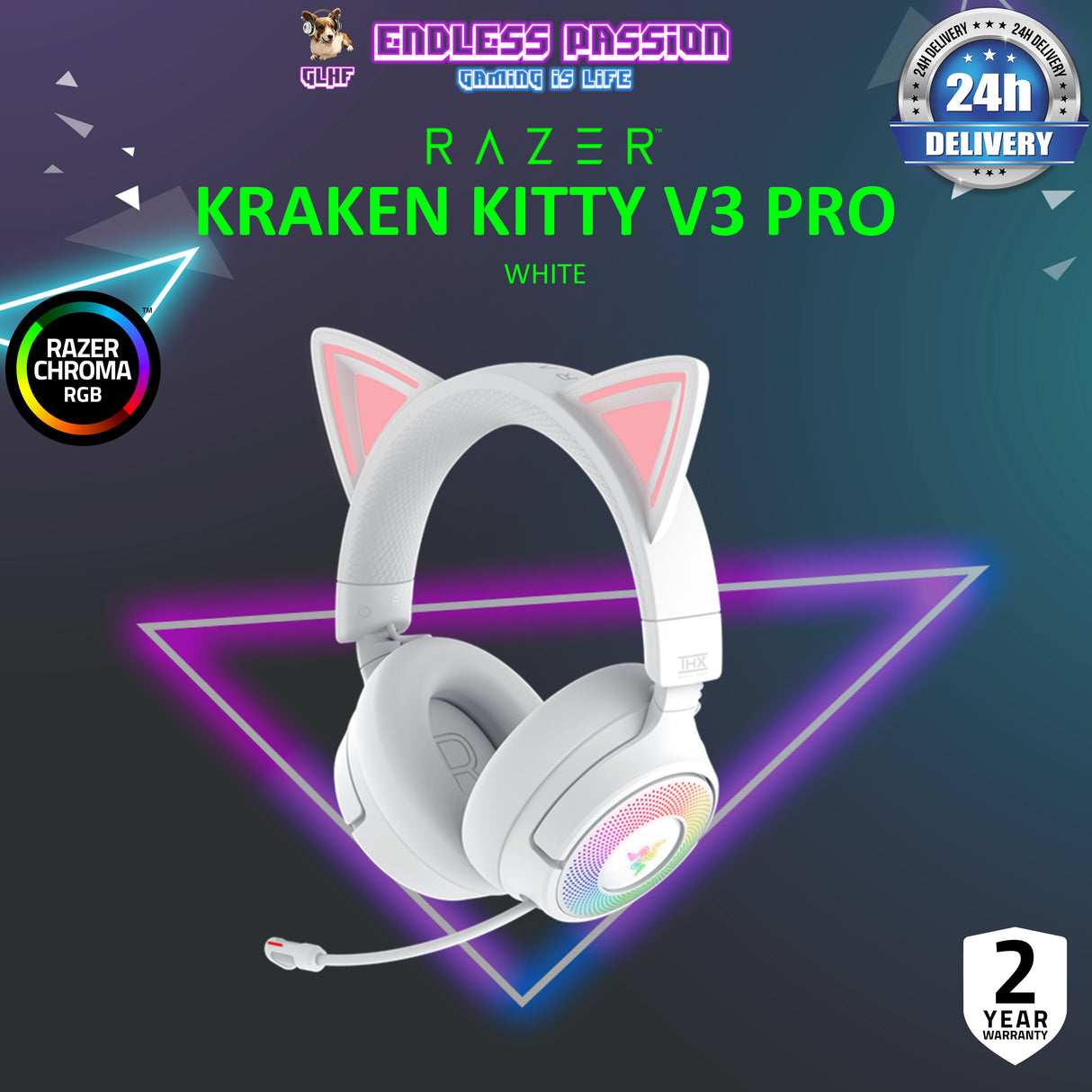 Razer Kraken Kitty V3 Pro - Wireless RGB Headset with Kitty Ears