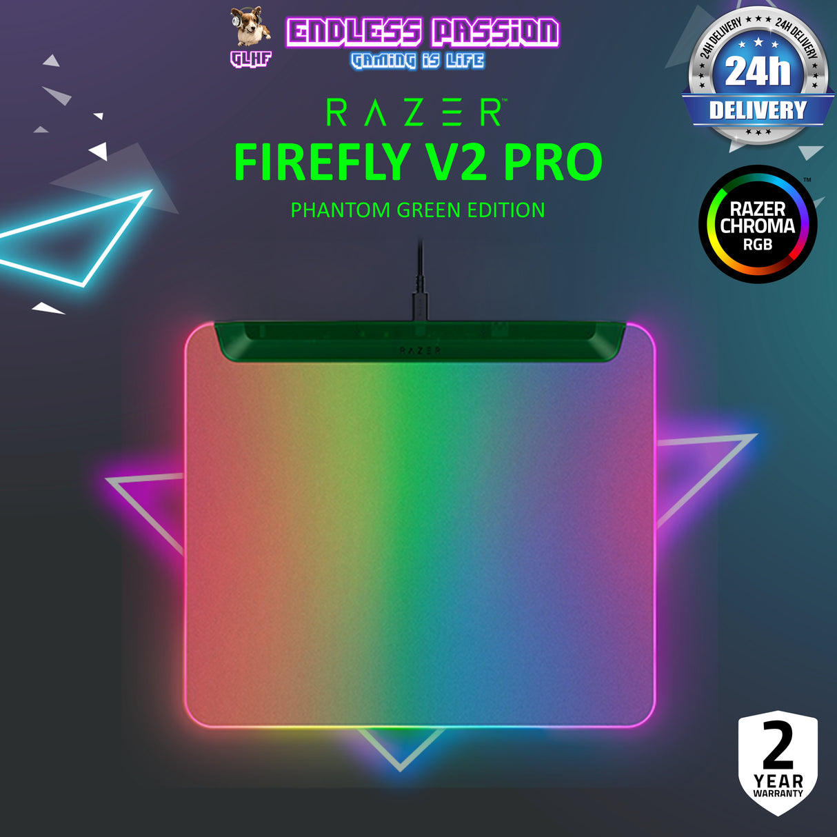 Razer Firefly V2 Pro Fully Illuminated RGB Gaming Mouse Mat - Phantom Green Edition