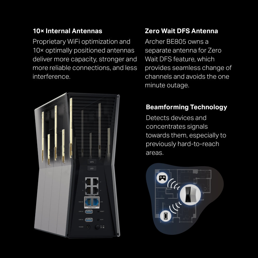 TP Link Archer BE805 BE19000 Tri-Band Wi-Fi 7 Router