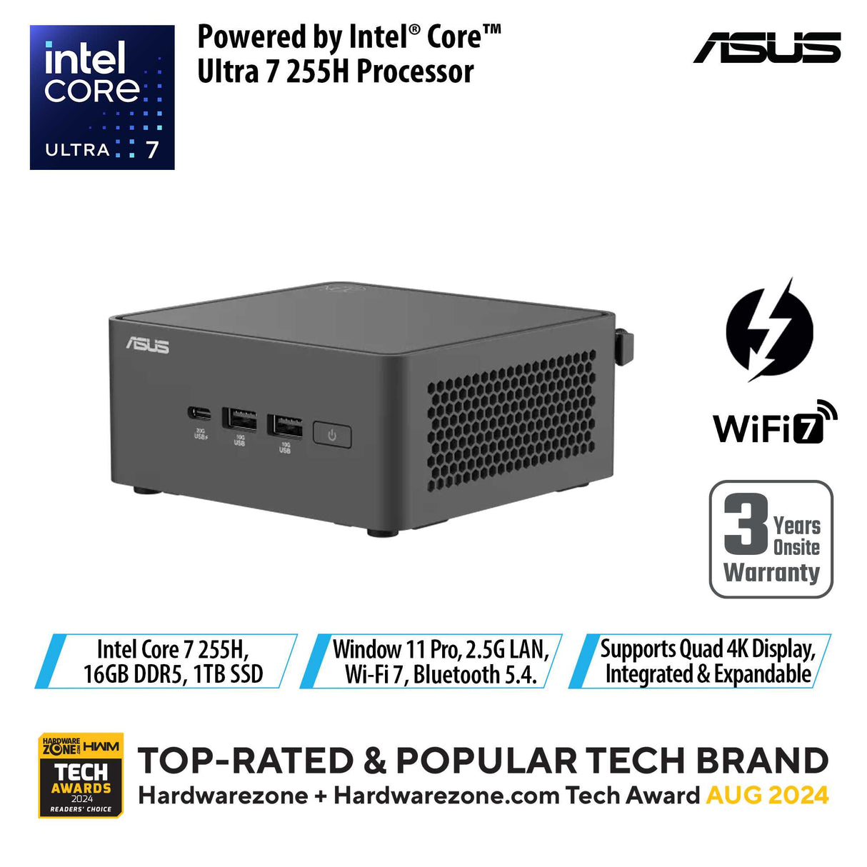 Asus NUC 15 Pro U7-255H Intel Arc DDR5 (16G / 32G) 1TB Win 11 Pro AI-Enabled Mini PC