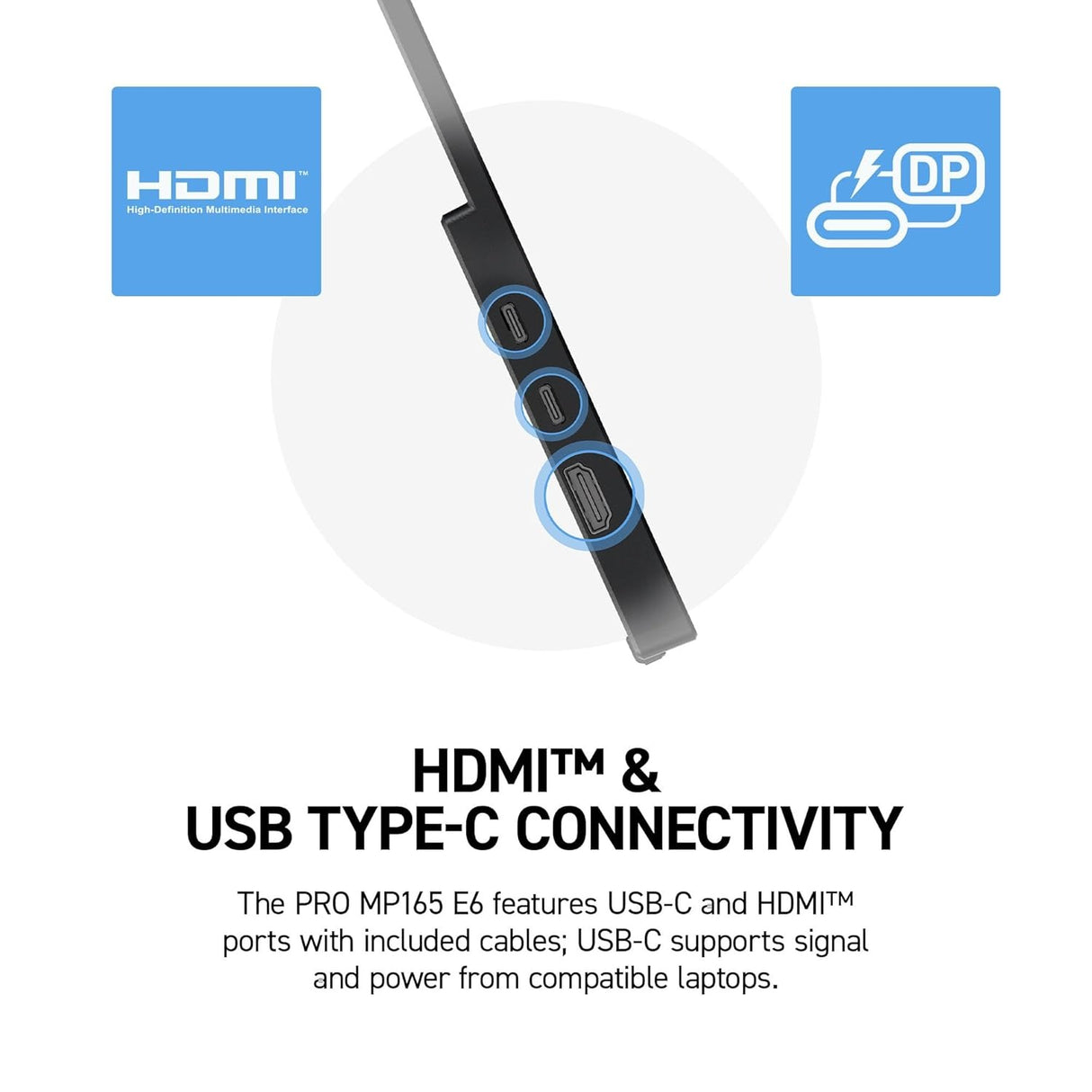 MSI PRO MP165 E6 15.6-inch FHD IPS Portable Monitor – USB-C, Flat