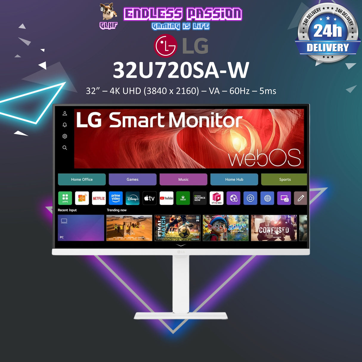 LG Monitor 32U720SA-W - 31.5” 4K UHD Smart Monitor with webOS