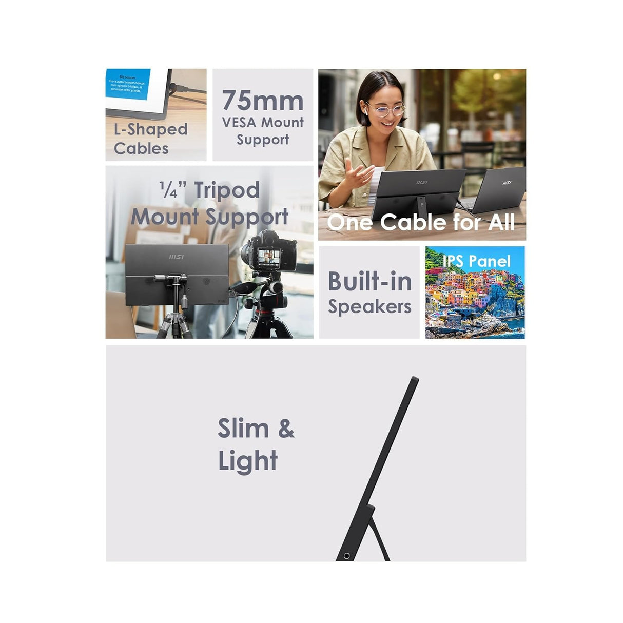 MSI PRO MP165 E6 15.6-inch FHD IPS Portable Monitor – USB-C, Flat