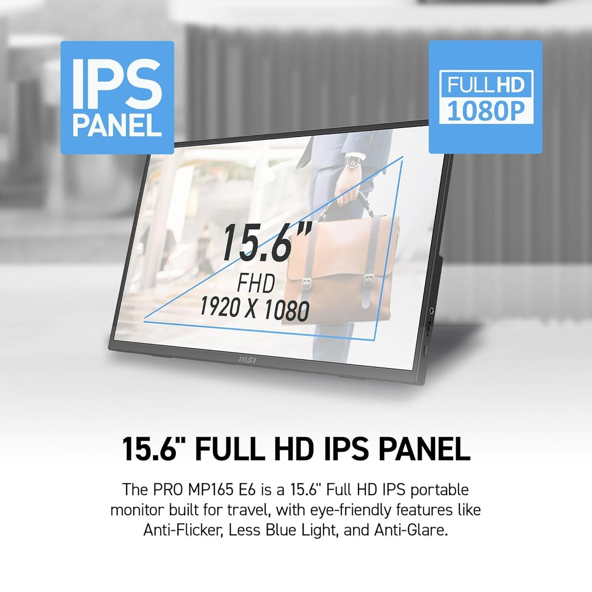 MSI PRO MP165 E6 15.6-inch FHD IPS Portable Monitor – USB-C, Flat
