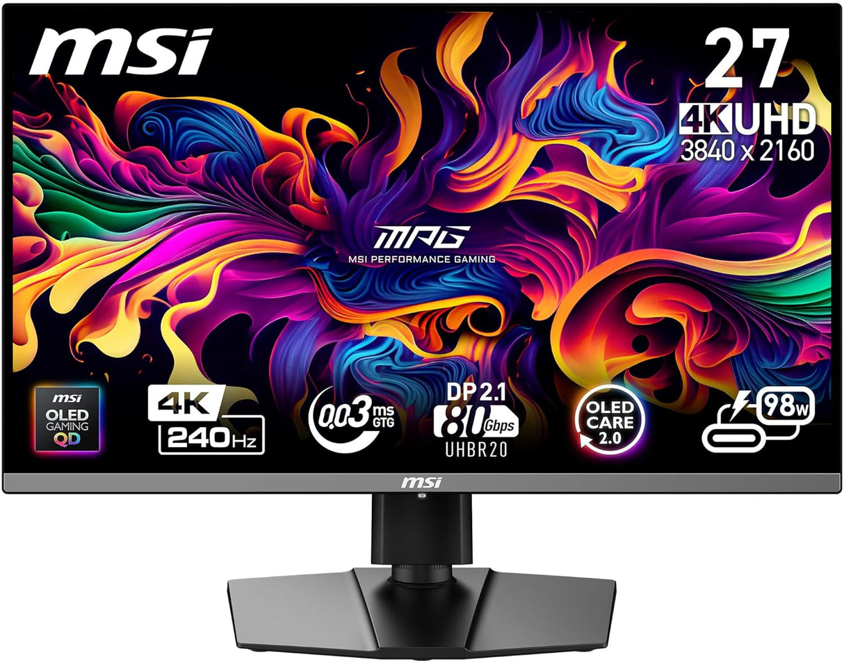 MSI MPG 272URX QD-OLED Gaming Monitor - 27 Inch 240Hz 4K UHD 0.03ms