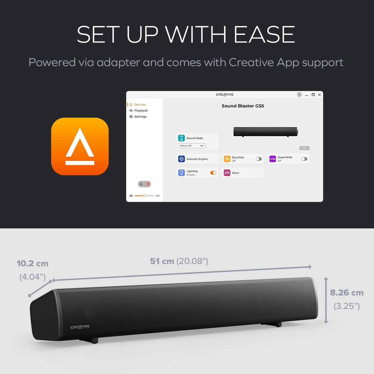 Creative Sound Blaster GS5 Compact RGB Gaming Soundbar
