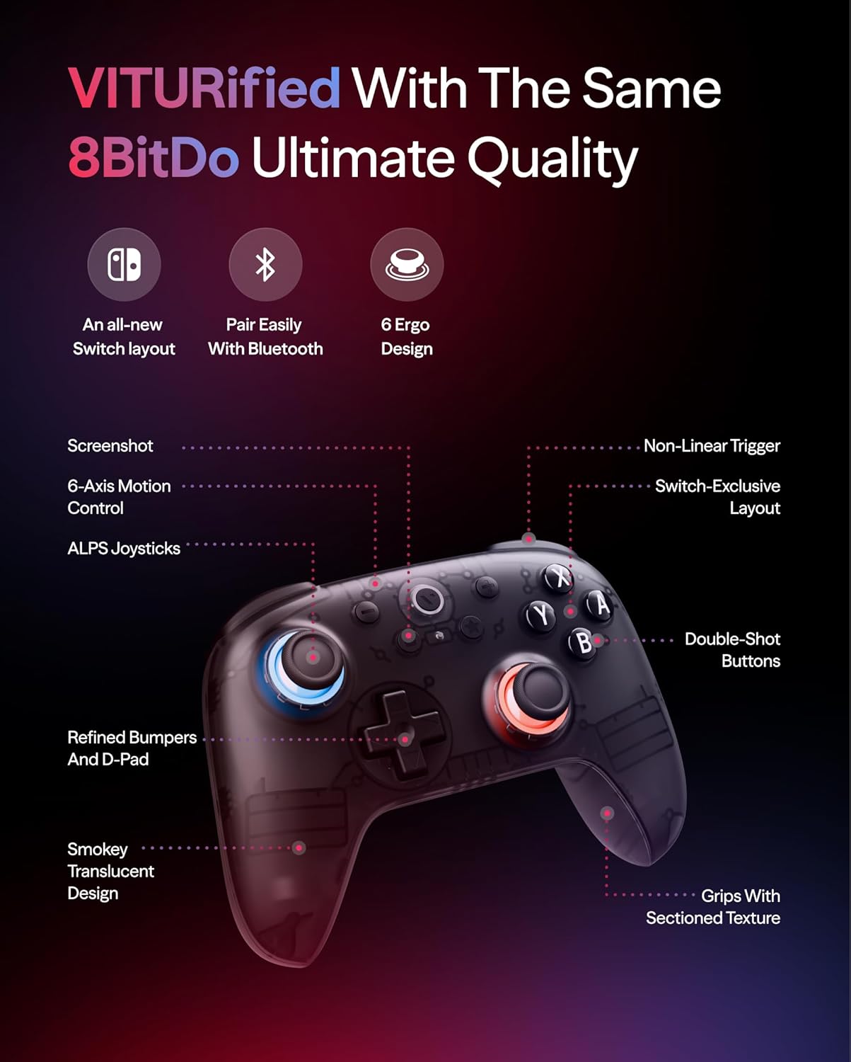 (PRE ORDER) VITURE x 8BitDo Ultimate 2C Bluetooth Controller Switch Layout - Wireless Gaming Controller for PC Switch