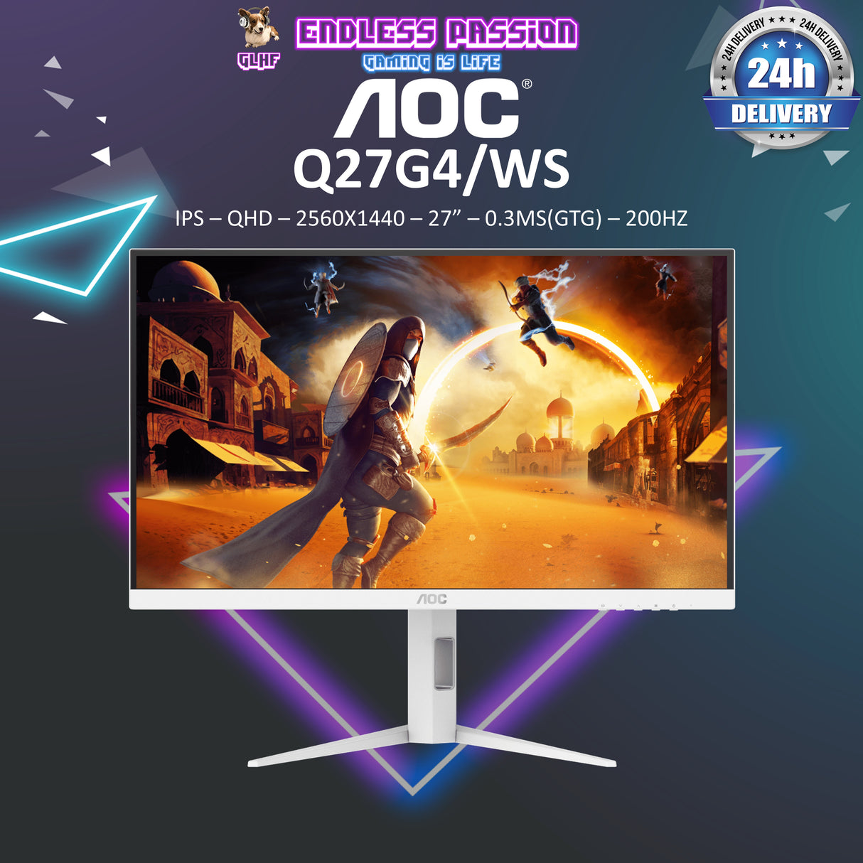AOC Q27G4/WS  27" IPS  2560 × 1440 (QHD) 200 Hz 0.3ms Gaming Monitor