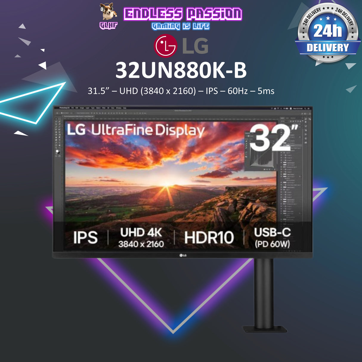 LG 32UN880K-B— 32" UHD 4K (3840x2160) IPS 60Hz Monitor with Ergo Stand