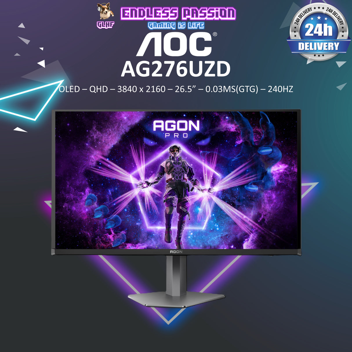 AOC AGON AG276UZD 27-inch 4K UHD QD-OLED Gaming Monitor - 240Hz, Flat