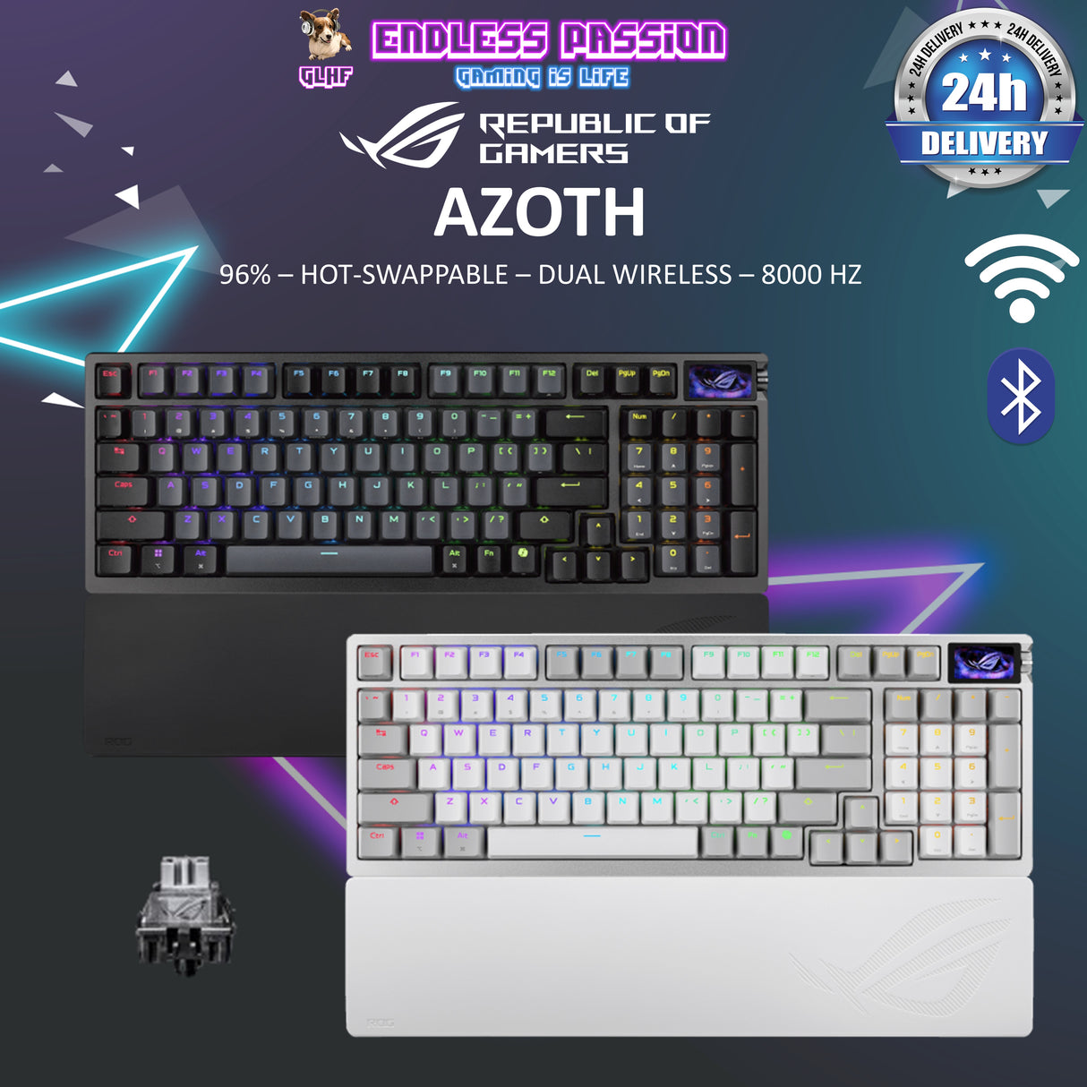 ASUS ROG AZOTH 96% Hall Effect Wireless Gaming Keyboard - ROG HFX V2 Magnetic Switch
