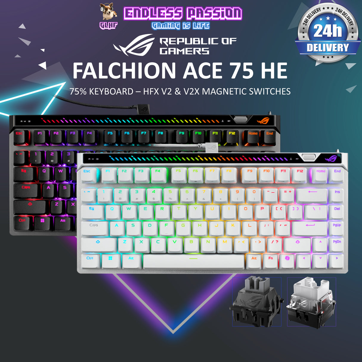 ASUS ROG Falchion Ace 75 HE Gaming Wired Keyboard - ROG HFX V2 Switch - PBT