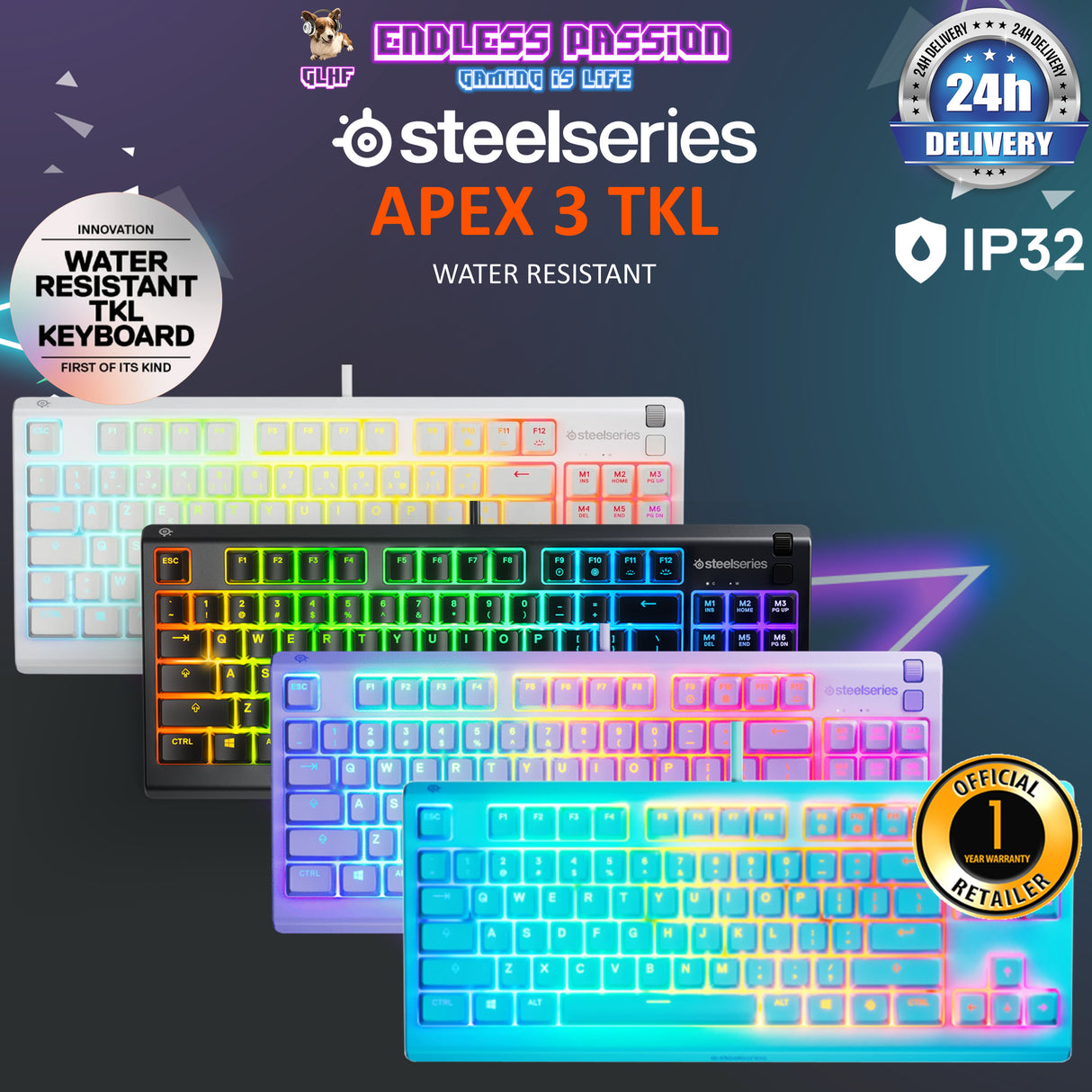 SteelSeries Apex 3 TKL Wired Gaming Keyboard