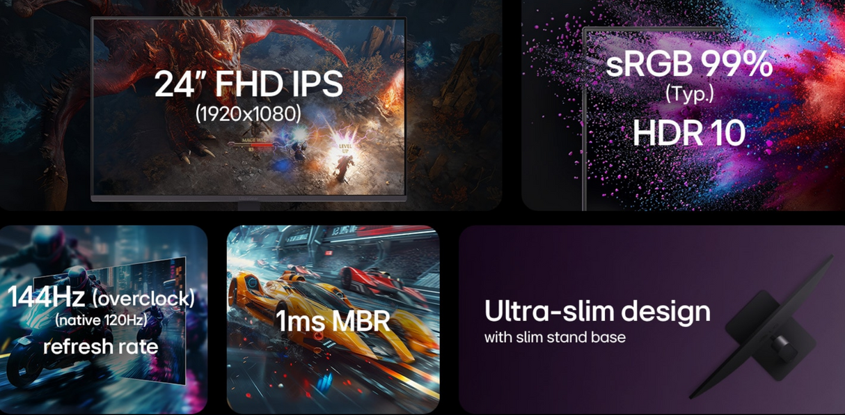 LG 24G411A-B 24-inch Ultragear Full HD (1920 x 1080) IPS Gaming Monitor, 144Hz (O/C), 1ms MBR