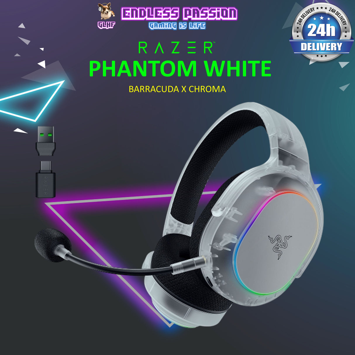 Razer Barracuda X Chroma - Wireless Multi-Platform Gaming and Mobile Headset - Phantom White Edition