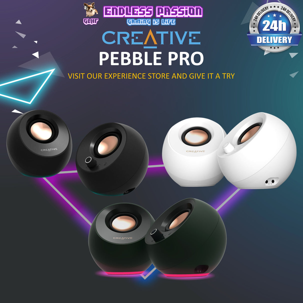 Creative Pebble Pro Minimalist 2.0 USB-C Computer Speakers with Bluetooth 5.3 and Customizable RGB Lighting