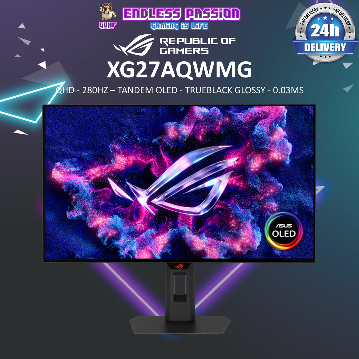 ASUS ROG Strix XG27AQWMG 27-inch WOLED Gaming Monitor - 280Hz, Flat