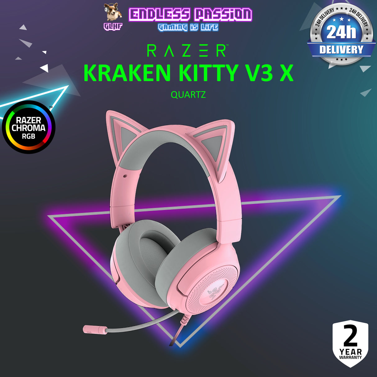 Razer Kraken Kitty V3 X - Wired Headset with Kitty Ears