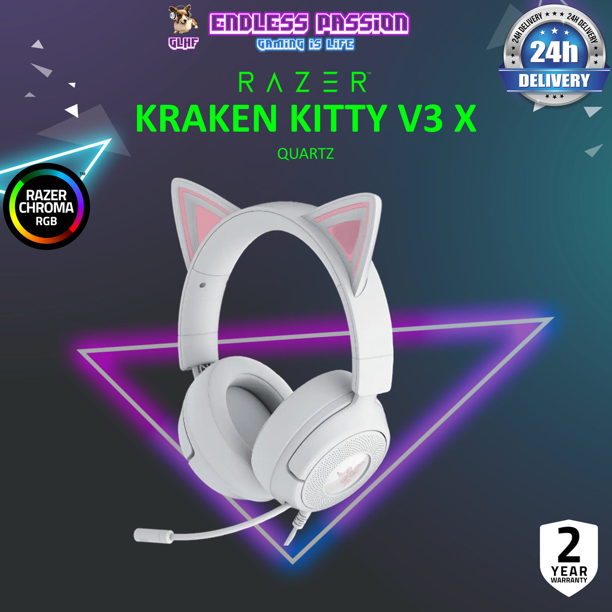Razer Kraken Kitty V3 X - Wired Headset with Kitty Ears