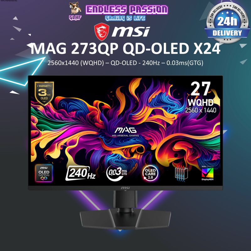 MSI MAG 273QP QD-OLED X24 Gaming Monitor - 26.5" 4K WQHD QD-OLED 240Hz 0.03ms (GTG)