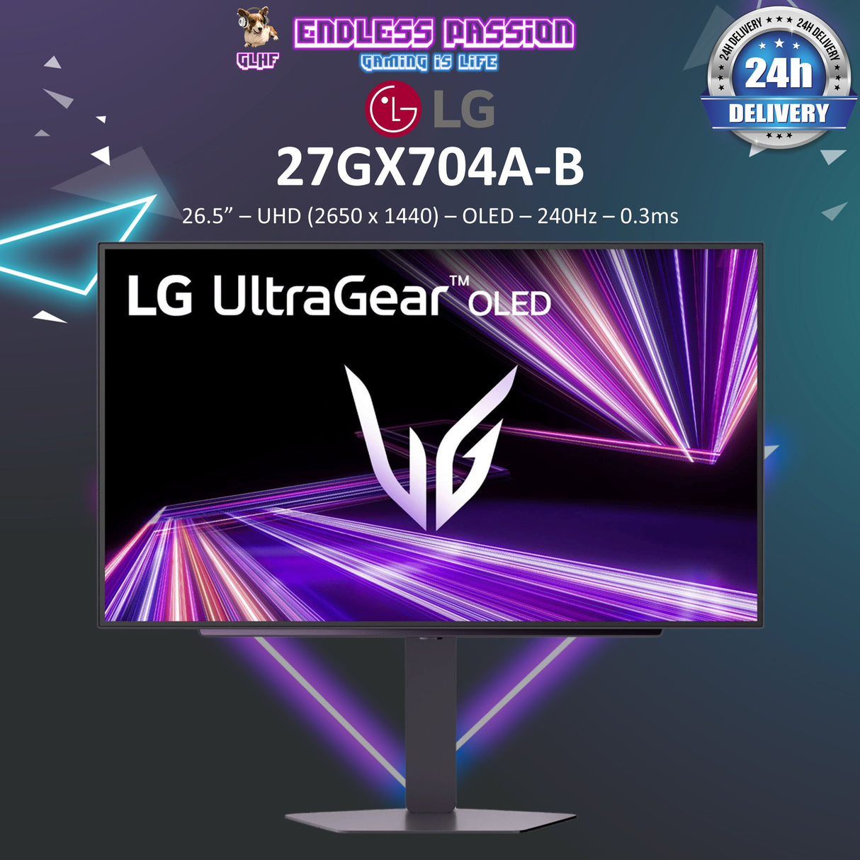 LG 27GX704A-B 27-inch Ultragear QHD (2650x1440) OLED Gaming Monitor 240Hz, 0.03ms