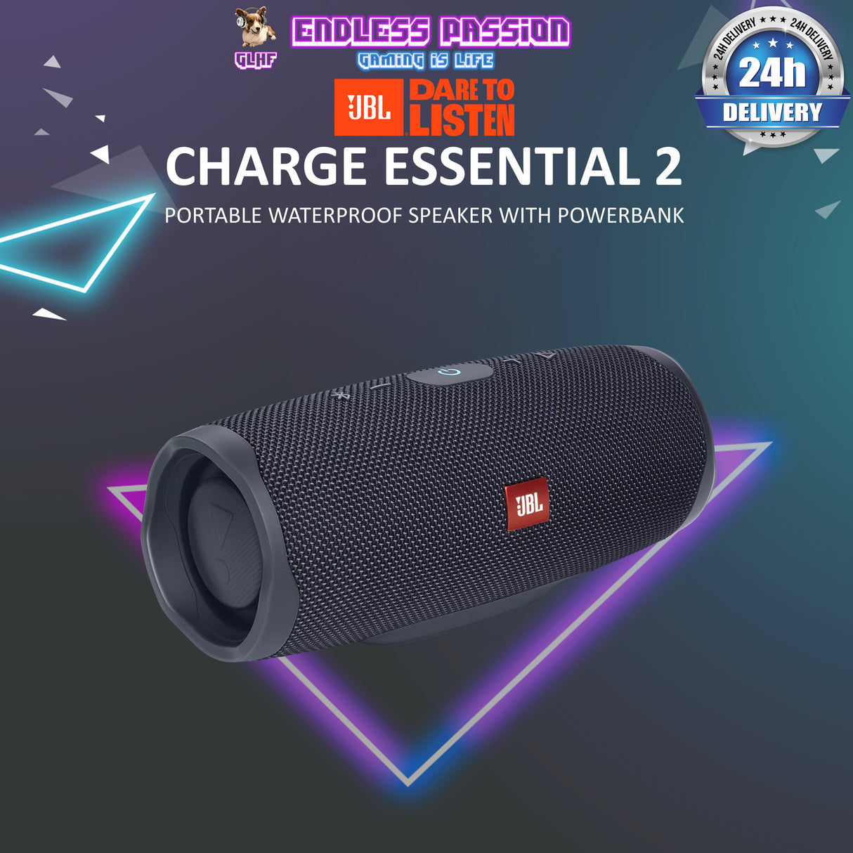 JBL Charge Essential 2 - Portable Waterproof Speaker with Powerbank