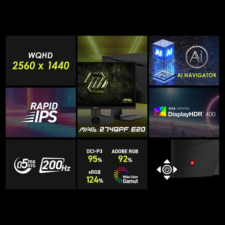 MSI MAG 274QPF E20 27-inch WQHD Rapid IPS Gaming Monitor - 200Hz, Flat