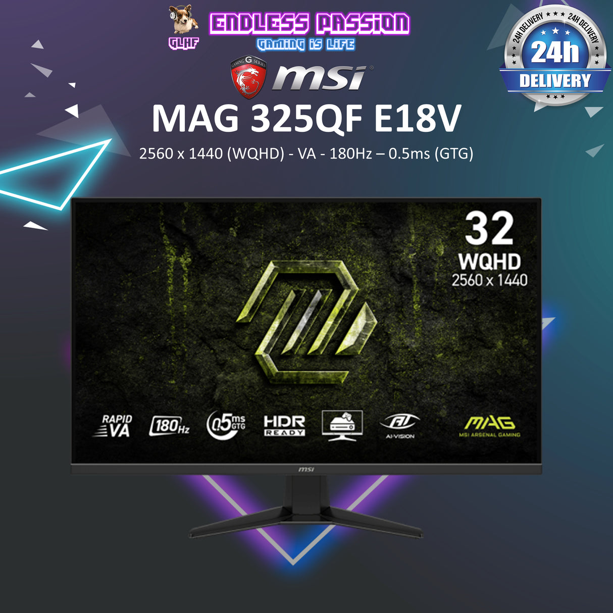 MSI MAG 325QF E18V 31.5" WQHD Rapid VA 180Hz Gaming Monitor
